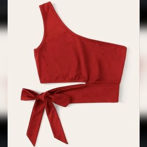 Fun and Sexy One-Shoulder Self-Tie Crop Top, Super Stretchy, Size Medium